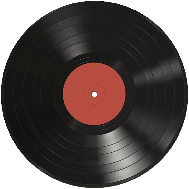 Black vinyl record with red center label